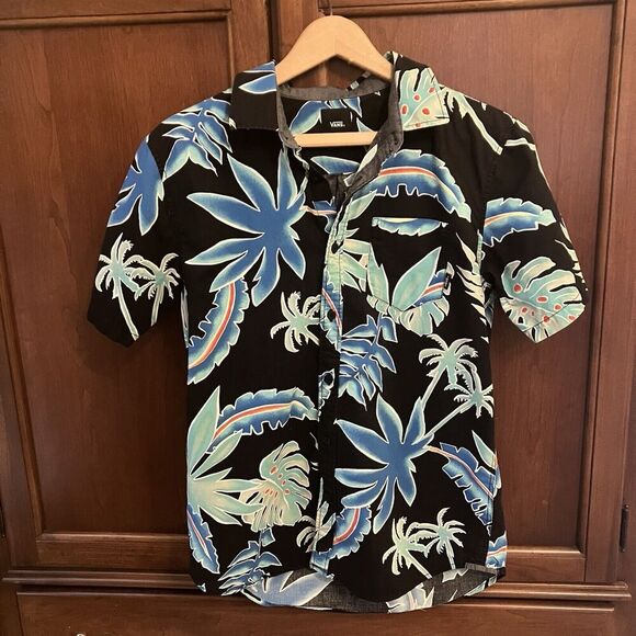 Vans Off The Wall Mens Floral‎ Palm Tree Hawaiian Button Up Tailored Fit Small - Picture 1 of 11